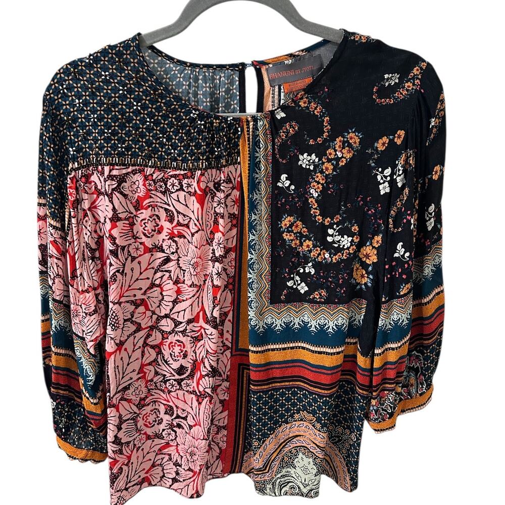 Anthropologie Bhanuni by Jyoti Beaded Top Blouse Colorful Boho Peasant Top, S